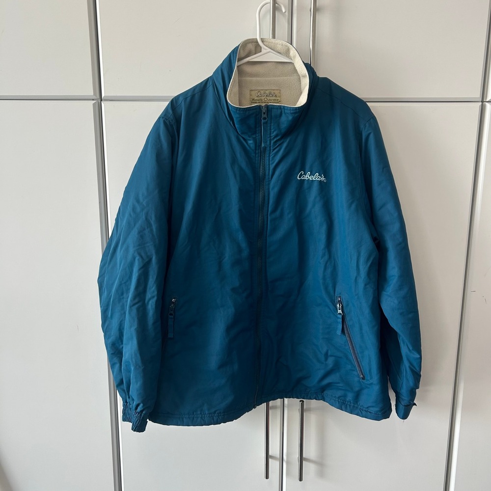 Cabelas‎ Womens 2XL Teal Blue Fleece Lined Full Zip Outdoor Jacket Windbreaker